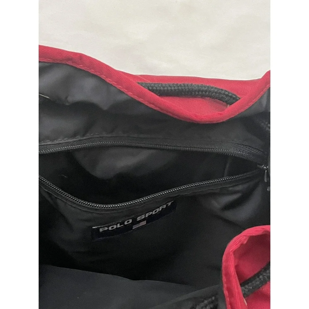 Vintage Polo Sport Ralph Lauren Backpack Red Drawstring USA Flag Y2K